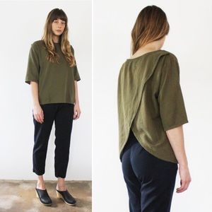 esby Laura Open Back Cotton Top Olive Green XS